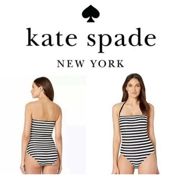 NWT Kate Spade Black and White Stripes One Piece Swimsuit